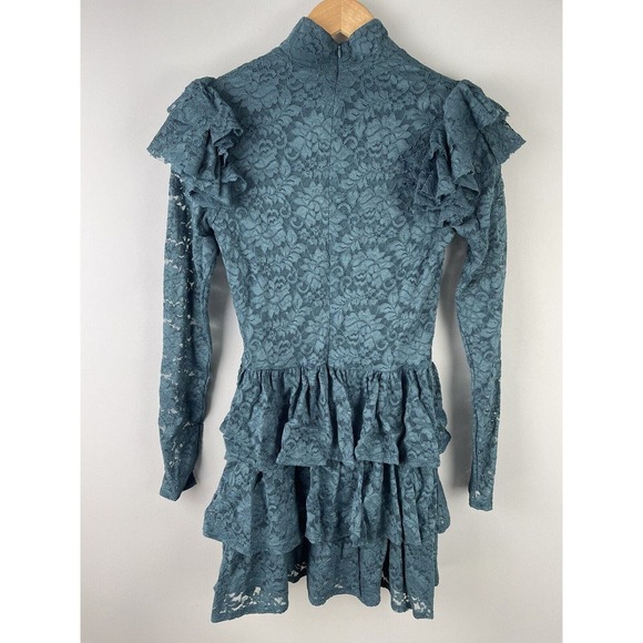NWT Caroline Constas Emily Floral Lace Tiered Ruffle Mini Dress M Aegean Sea - Picture 10 of 11